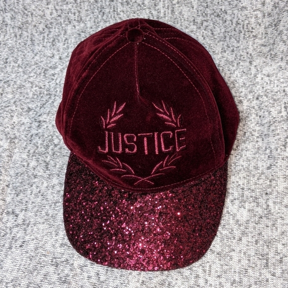 Justice-Tween Brands Burgundy Velvet/Glitter Cap - Picture 1 of 10